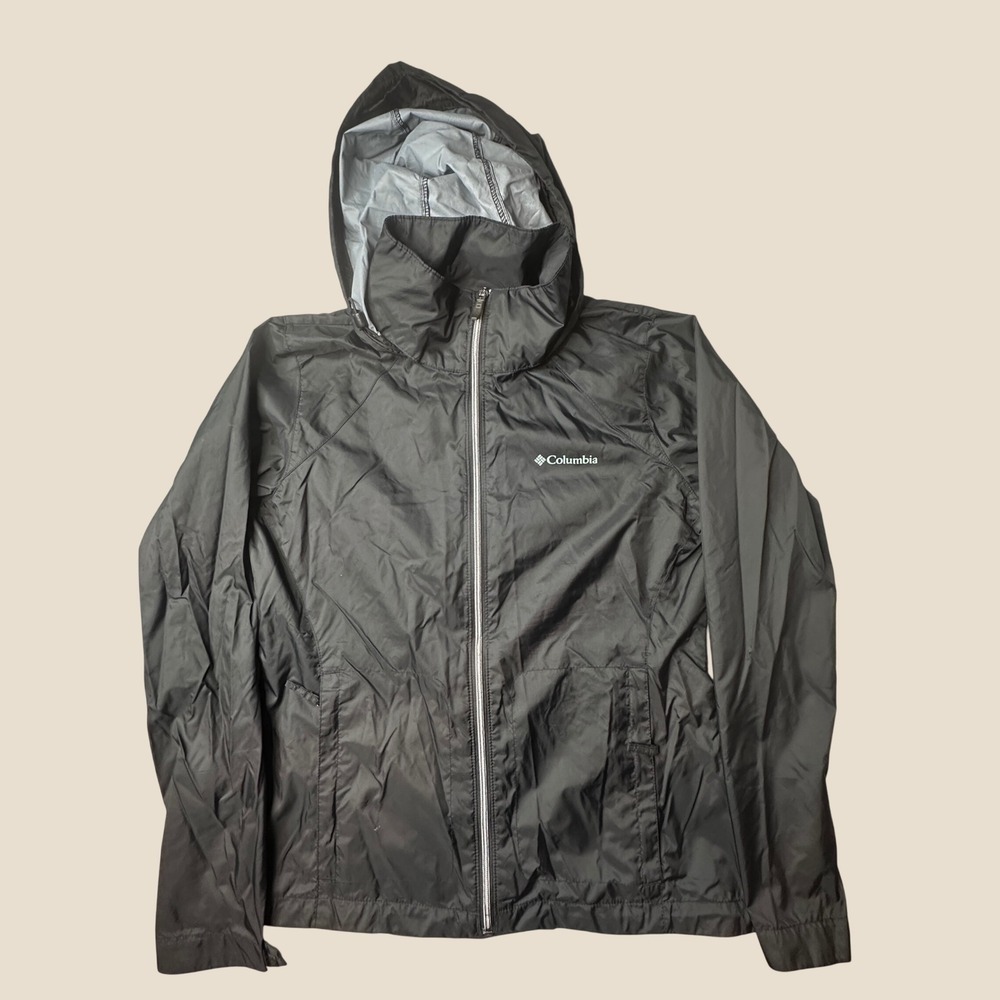 Columbia Windbreaker Jacket Womens Medium Black Switchback Rain Hooded Outdoor
